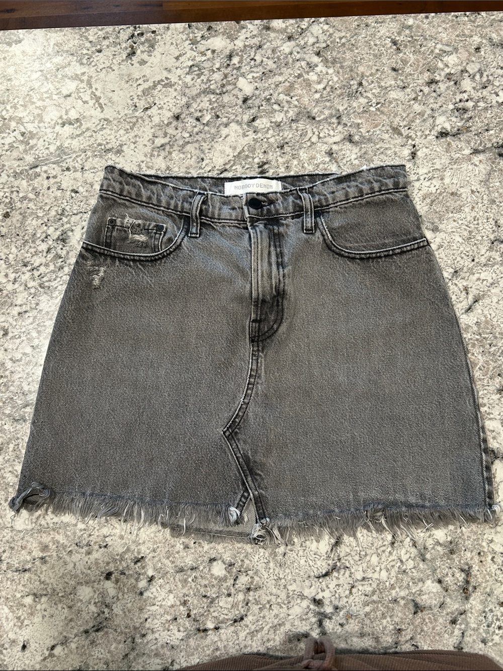 Nobody Denim Charcoal Frayed Hem Mini Skirt